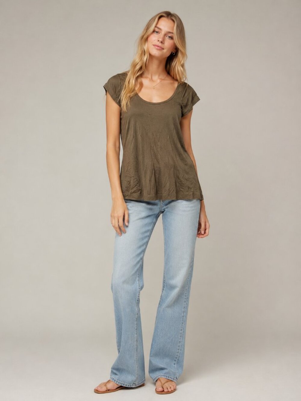 2/$30 Banana Republic Dual Scoop Neck Cotton T-Shirt Short Sleeve Brown #A4180